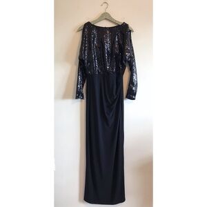 NWT Ralph Lauren Black Sequin Long Sleeve Gown